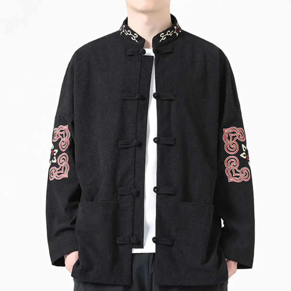 BWOOOH Men's Frog-button Tang Suit Symmetrical Embroidery