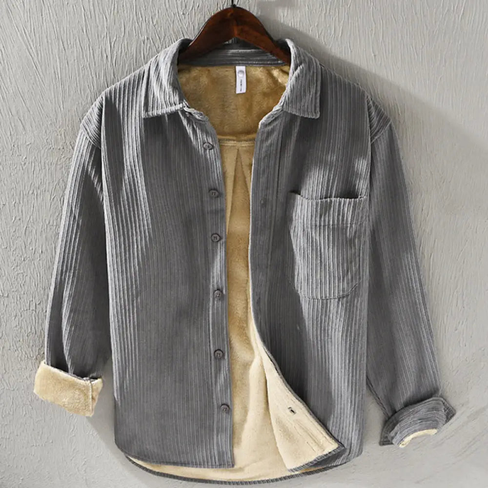 Buddha Stones Men’s Long Sleeve Fleece Lined With Pocket Corduroy Comfortable Shirt - DarkGray / US/UK/AU32，EU42 (M)