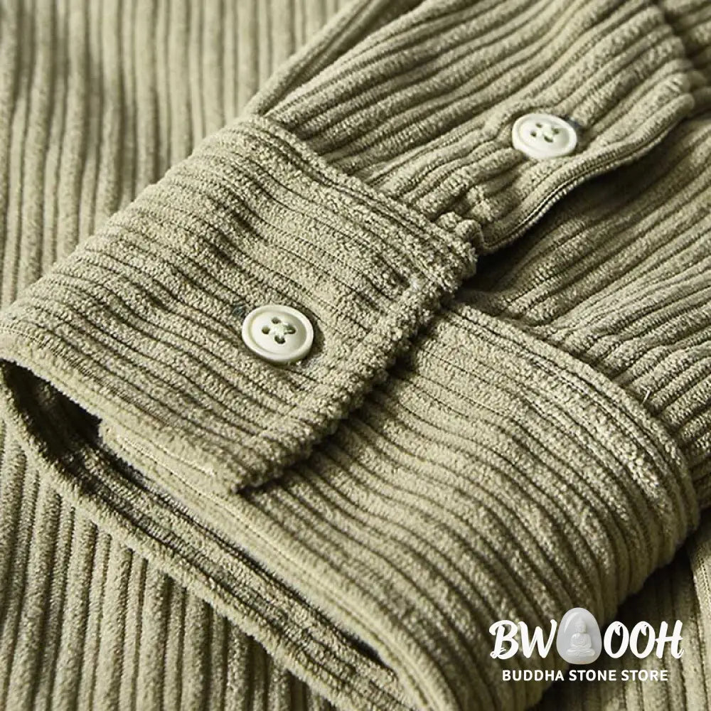 Buddha Stones Men’s Long Sleeve Fleece Lined With Pocket Corduroy Comfortable Shirt - Men’s Shirts