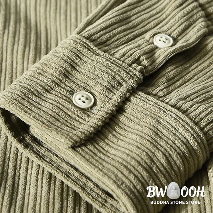 Buddha Stones Men’s Long Sleeve Fleece Lined With Pocket Corduroy Comfortable Shirt - Men’s Shirts
