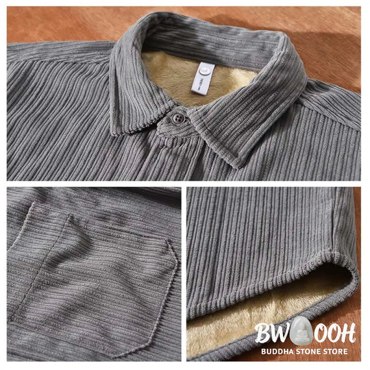 Buddha Stones Men’s Long Sleeve Fleece Lined With Pocket Corduroy Comfortable Shirt - Men’s Shirts