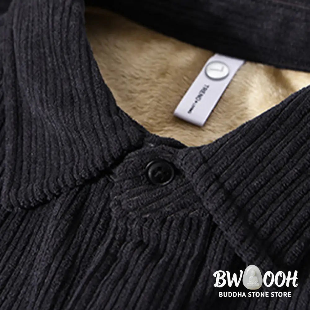 Buddha Stones Men’s Long Sleeve Fleece Lined With Pocket Corduroy Comfortable Shirt - Men’s Shirts