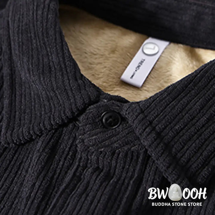 Buddha Stones Men’s Long Sleeve Fleece Lined With Pocket Corduroy Comfortable Shirt - Men’s Shirts