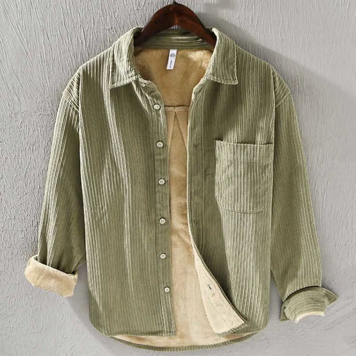 Buddha Stones Men’s Long Sleeve Fleece Lined With Pocket Corduroy Comfortable Shirt - YellowGreen / US/UK/AU32，EU42 (M)