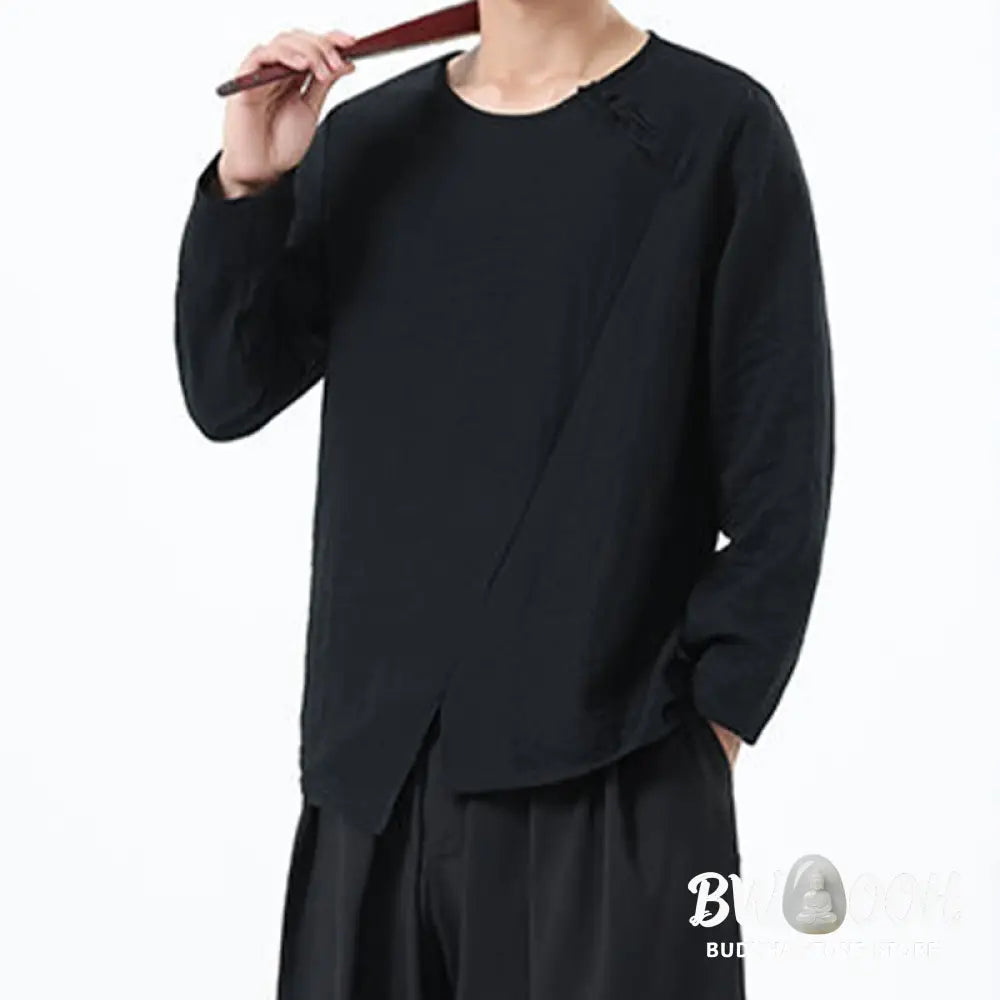 Buddha Stones Men’s Long Sleeve Round Collar Comfort Cotton Linen Shirt - Men’s T-Shirts