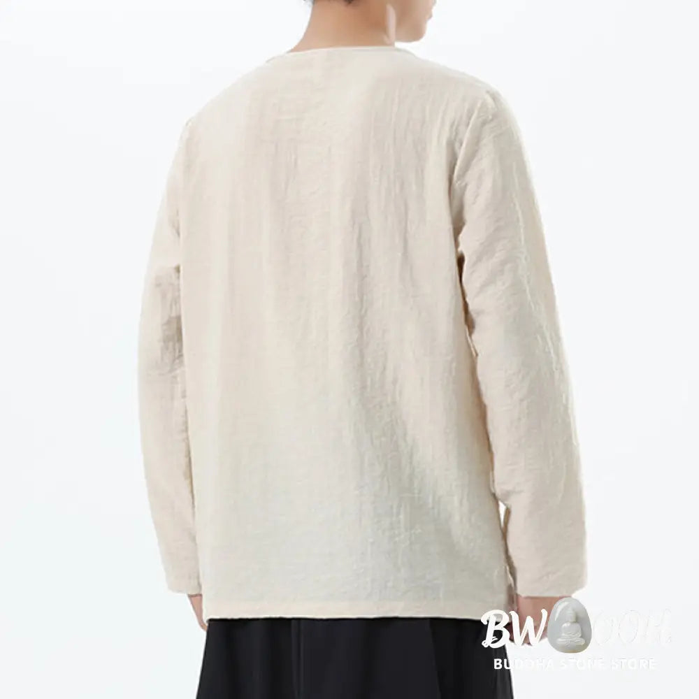 Buddha Stones Men’s Long Sleeve Round Collar Comfort Cotton Linen Shirt - Men’s T-Shirts