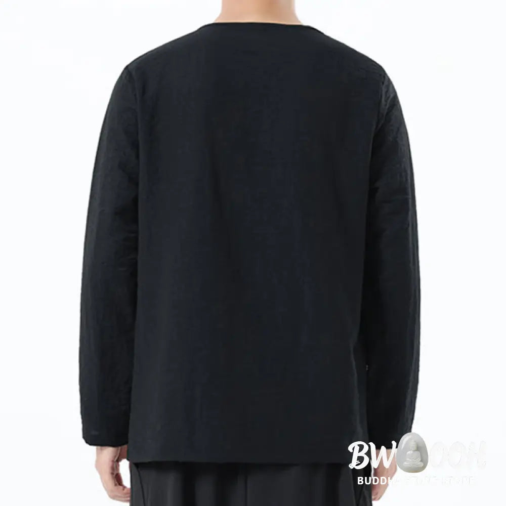 Buddha Stones Men’s Long Sleeve Round Collar Comfort Cotton Linen Shirt - Men’s T-Shirts
