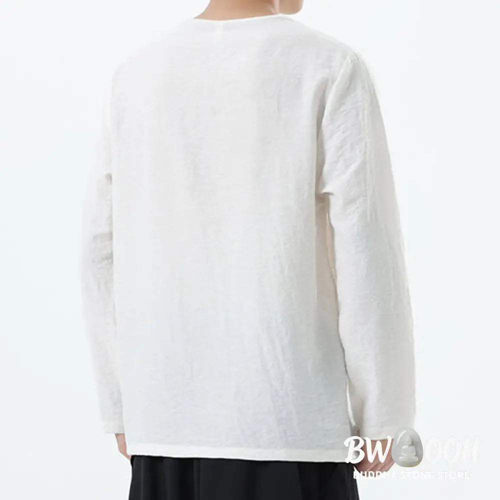 Buddha Stones Men’s Long Sleeve Round Collar Comfort Cotton Linen Shirt - Men’s T-Shirts