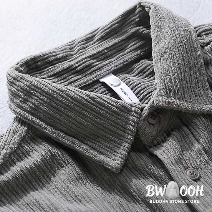 Buddha Stones Men’s Long Sleeve Turn-down Collar With Pocket Corduroy Casual Shirt - Men’s Shirts