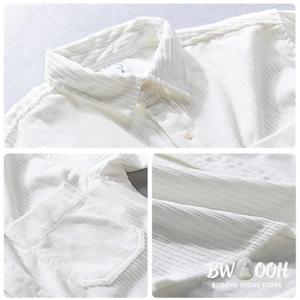 Buddha Stones Men’s Long Sleeve Turn-down Collar With Pocket Corduroy Casual Shirt - Men’s Shirts