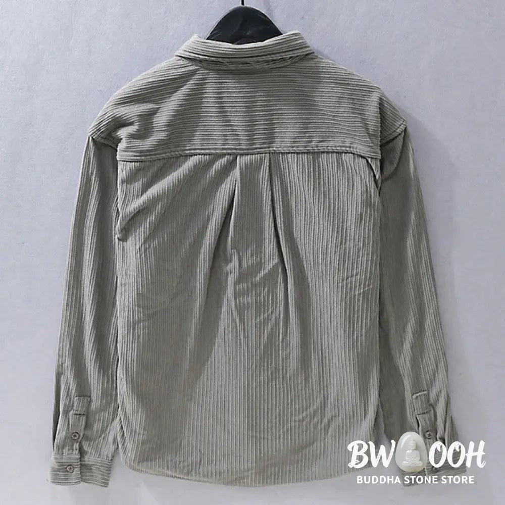 Buddha Stones Men’s Long Sleeve Turn-down Collar With Pocket Corduroy Casual Shirt - Men’s Shirts