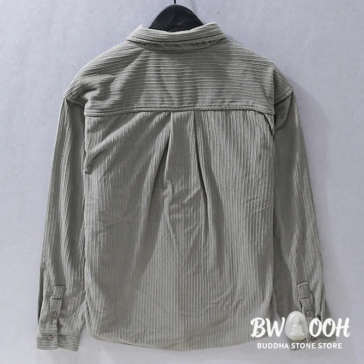 Buddha Stones Men’s Long Sleeve Turn-down Collar With Pocket Corduroy Casual Shirt - Men’s Shirts