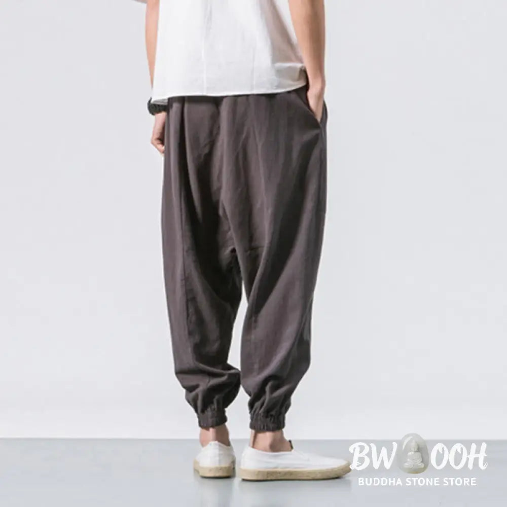 Buddha Stones Men’s Plain Simple Drawstring Design Cotton Harem Pants With Pockets - Men’s Tapered Pants