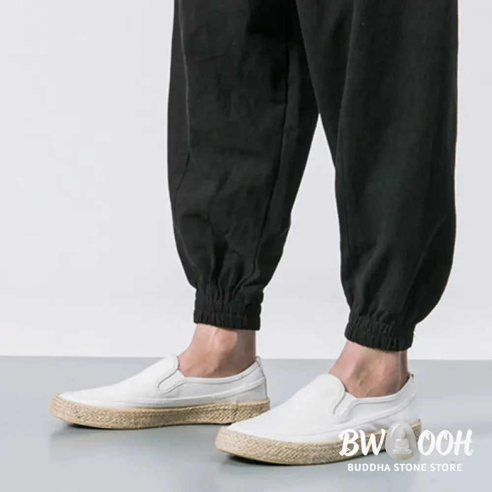 Buddha Stones Men’s Plain Simple Drawstring Design Cotton Harem Pants With Pockets - Men’s Tapered Pants