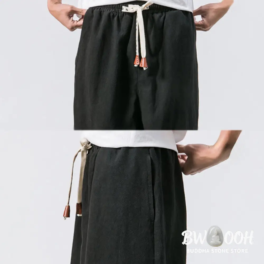 Buddha Stones Men’s Plain Simple Drawstring Design Cotton Harem Pants With Pockets - Men’s Tapered Pants