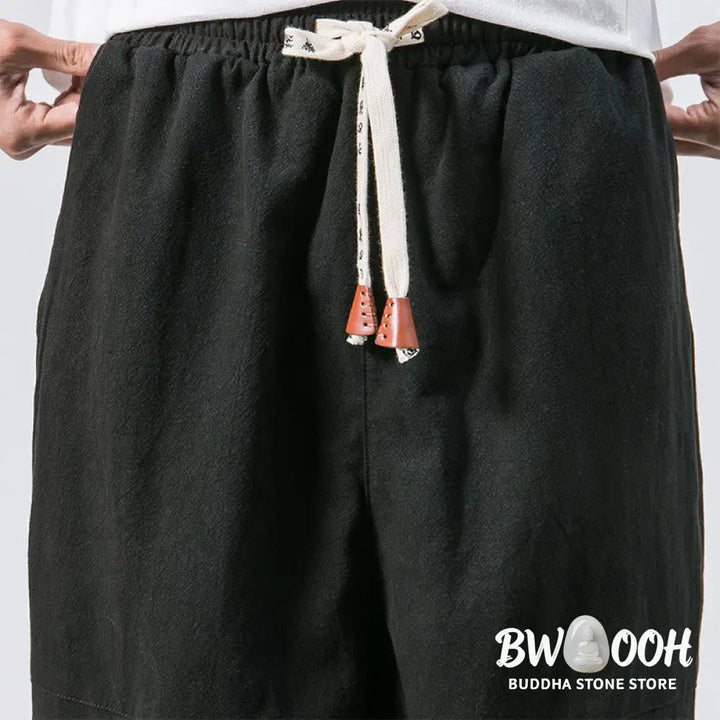 Buddha Stones Men’s Plain Simple Drawstring Design Cotton Harem Pants With Pockets - Men’s Tapered Pants