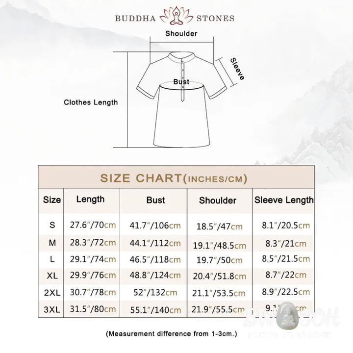 Buddha Stones Men’s Short Sleeve Button Casual Cotton Linen Shirt - Men’s Shirts
