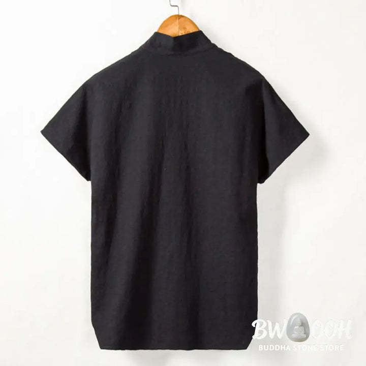 Buddha Stones Men’s Short Sleeve Shirt With Pocket V Neck Cardigan Comfort Cotton Linen Shirt - Men’s Shirts