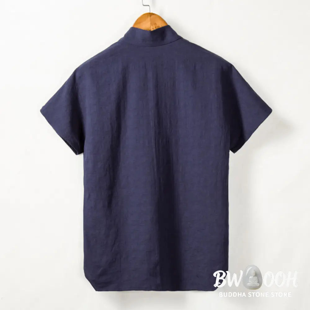 Buddha Stones Men’s Short Sleeve Shirt With Pocket V Neck Cardigan Comfort Cotton Linen Shirt - Men’s Shirts