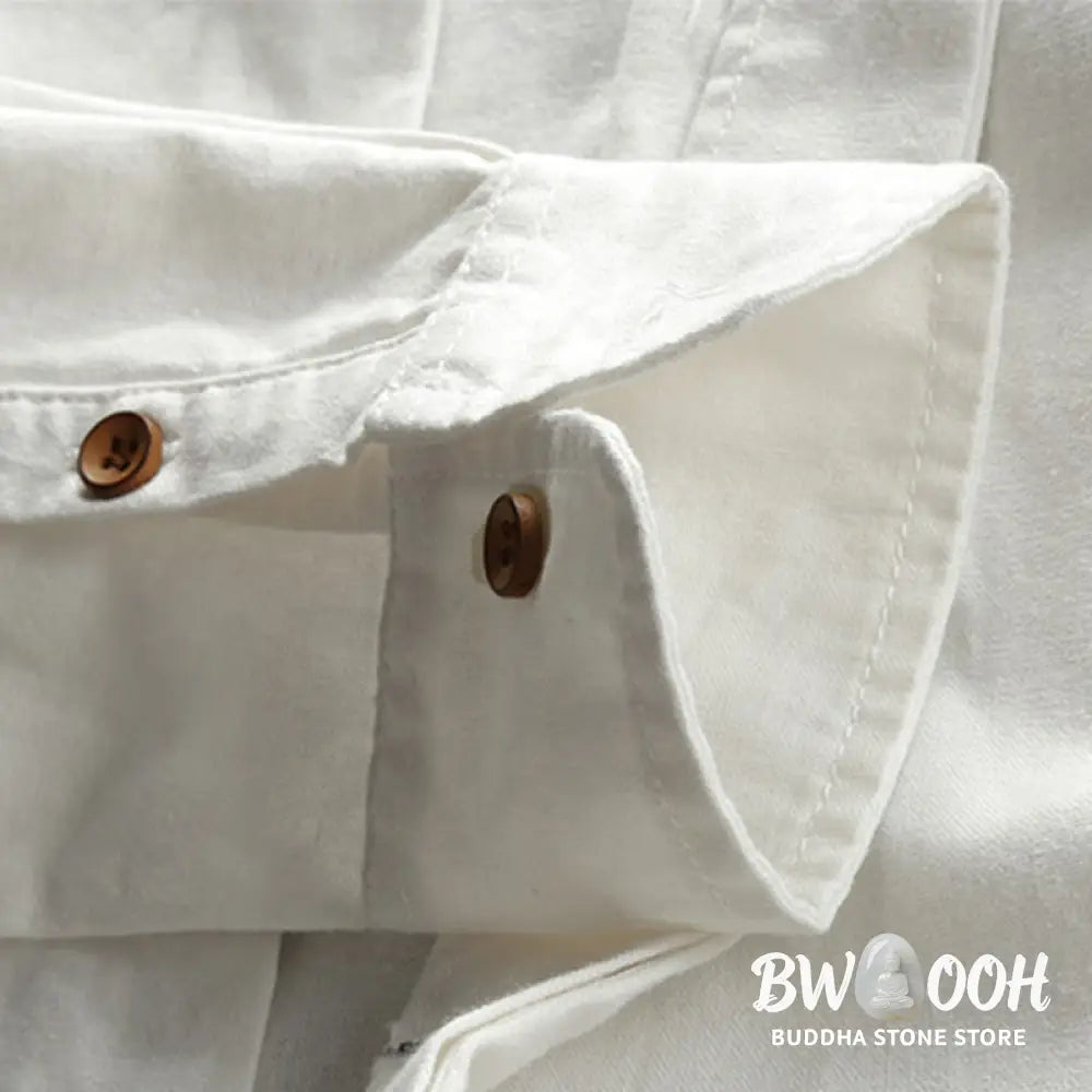 Buddha Stones Men’s Slim Fit Design Stand Collar Crew Neck Long Sleeve Cotton Linen Shirt - Men’s Shirts
