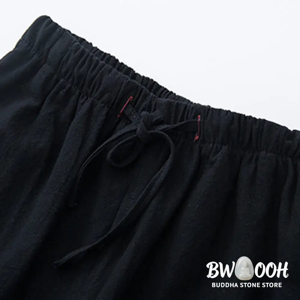 Buddha Stones Men’s Solid Color Cotton Linen Casual Drawstring Pants With Pockets - Men’s Pants