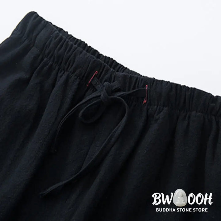 Buddha Stones Men’s Solid Color Cotton Linen Casual Drawstring Pants With Pockets - Men’s Pants