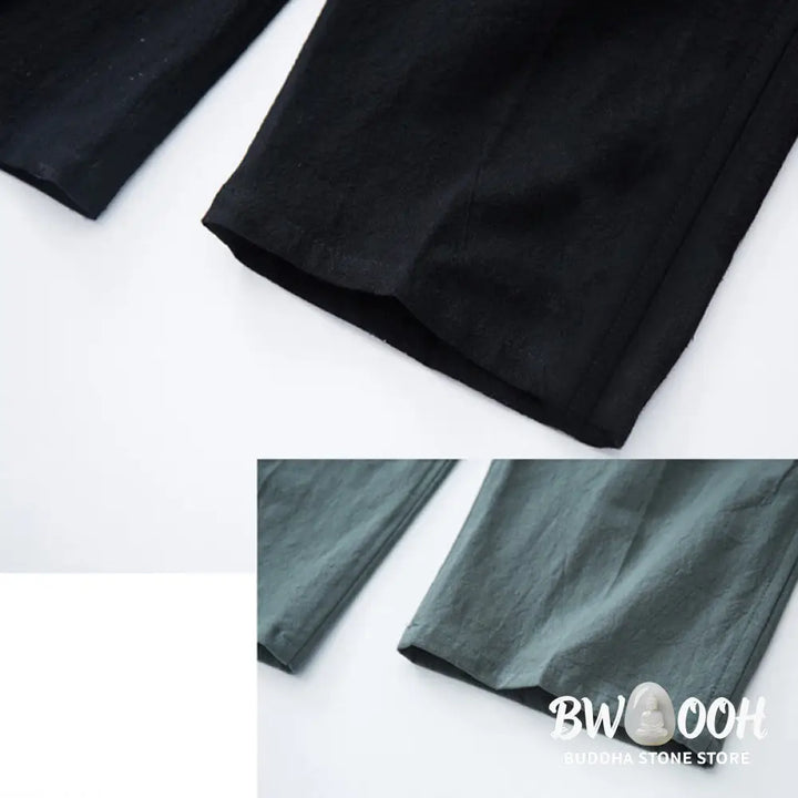 Buddha Stones Men’s Solid Color Cotton Linen Casual Drawstring Pants With Pockets - Men’s Pants