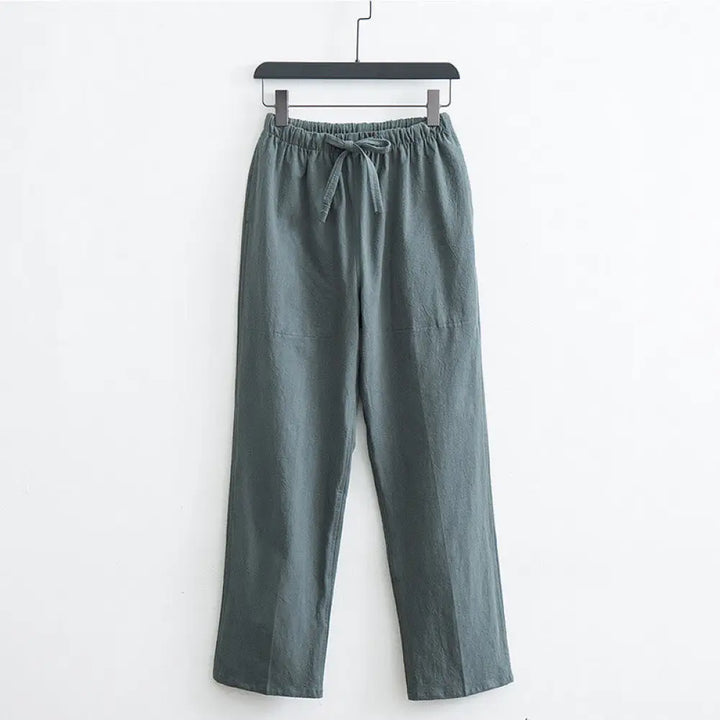 Buddha Stones Men’s Solid Color Cotton Linen Casual Drawstring Pants With Pockets - DarkSeaGreen / US/UK/AU34，EU44 (M)