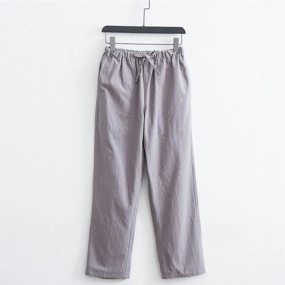 Buddha Stones Men’s Solid Color Cotton Linen Casual Drawstring Pants With Pockets - LightGrey / US/UK/AU34，EU44 (M)