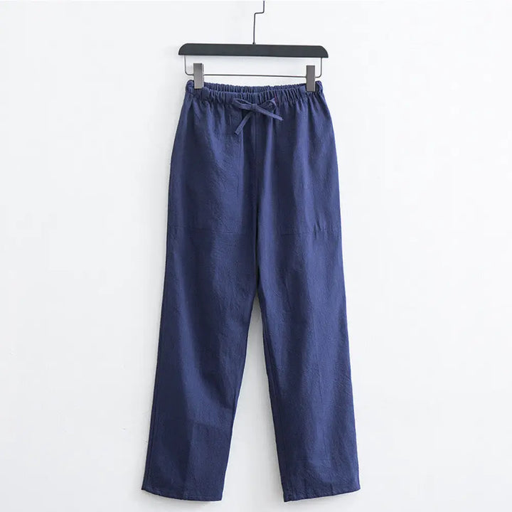 Buddha Stones Men’s Solid Color Cotton Linen Casual Drawstring Pants With Pockets - SteelBlue / US/UK/AU34，EU44 (M)