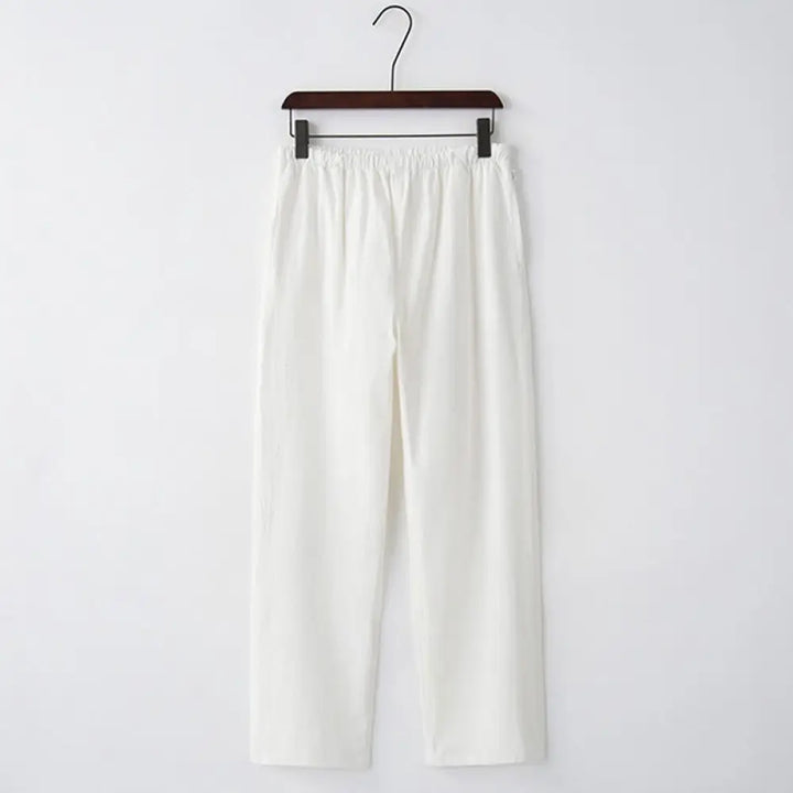 Buddha Stones Men’s Solid Color Cotton Linen Casual Drawstring Pants With Pockets - White / US/UK/AU34，EU44 (M) - Men’s