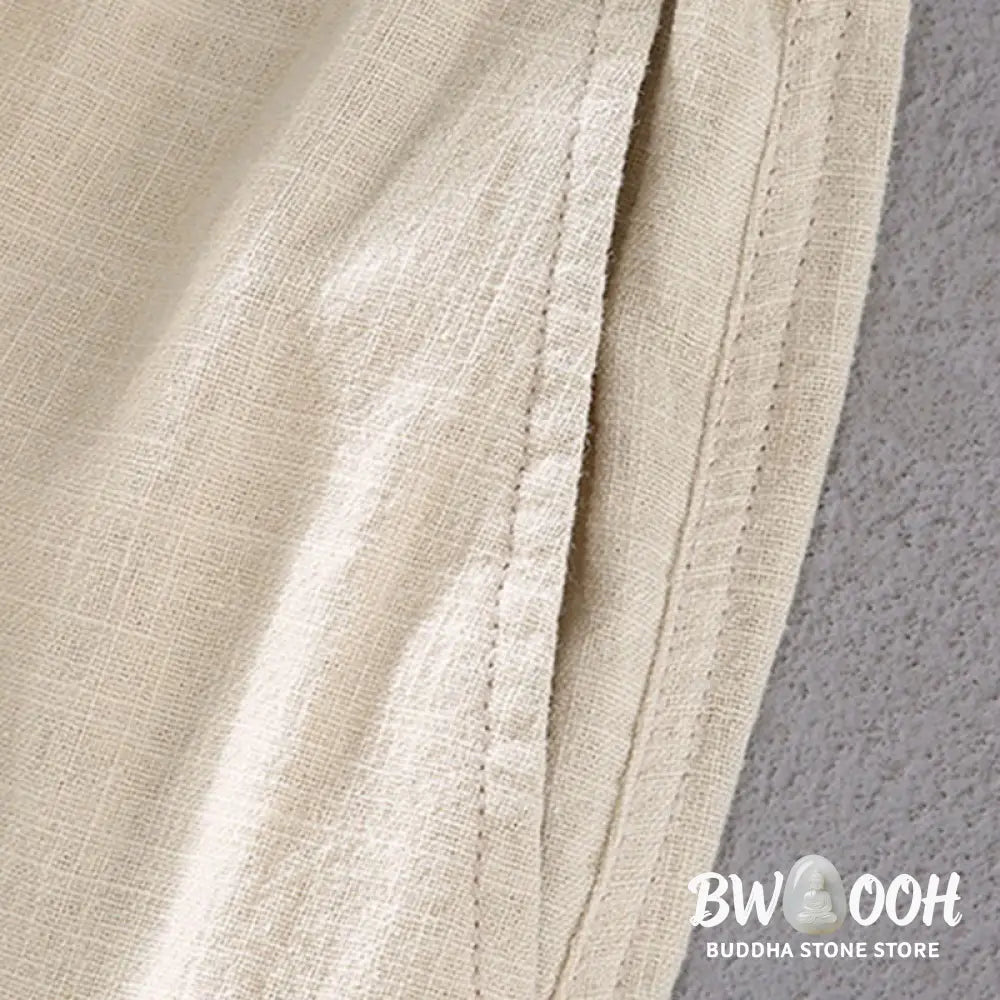 Buddha Stones Men’s Solid Color Ramie Linen Drawstring Cropped Pants With Pockets - Men’s Pants