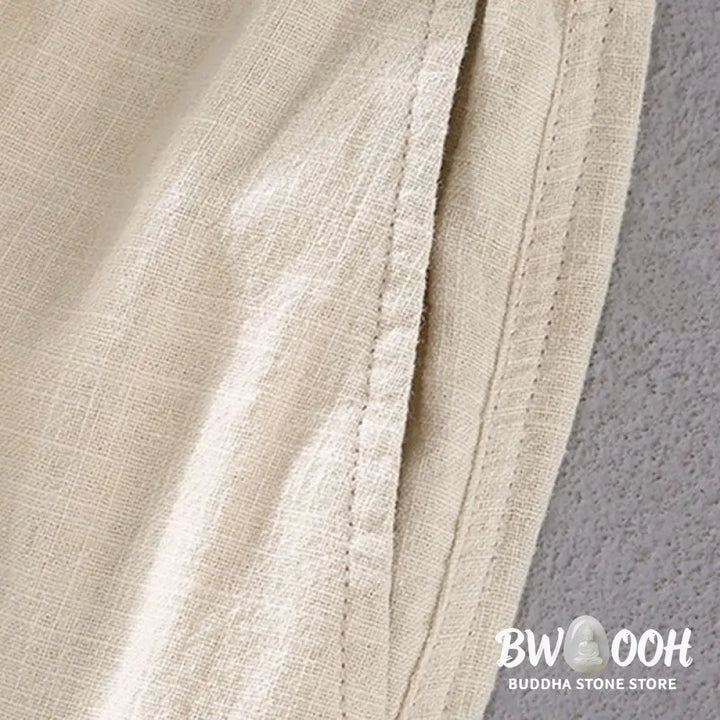 Buddha Stones Men’s Solid Color Ramie Linen Drawstring Cropped Pants With Pockets - Men’s Pants