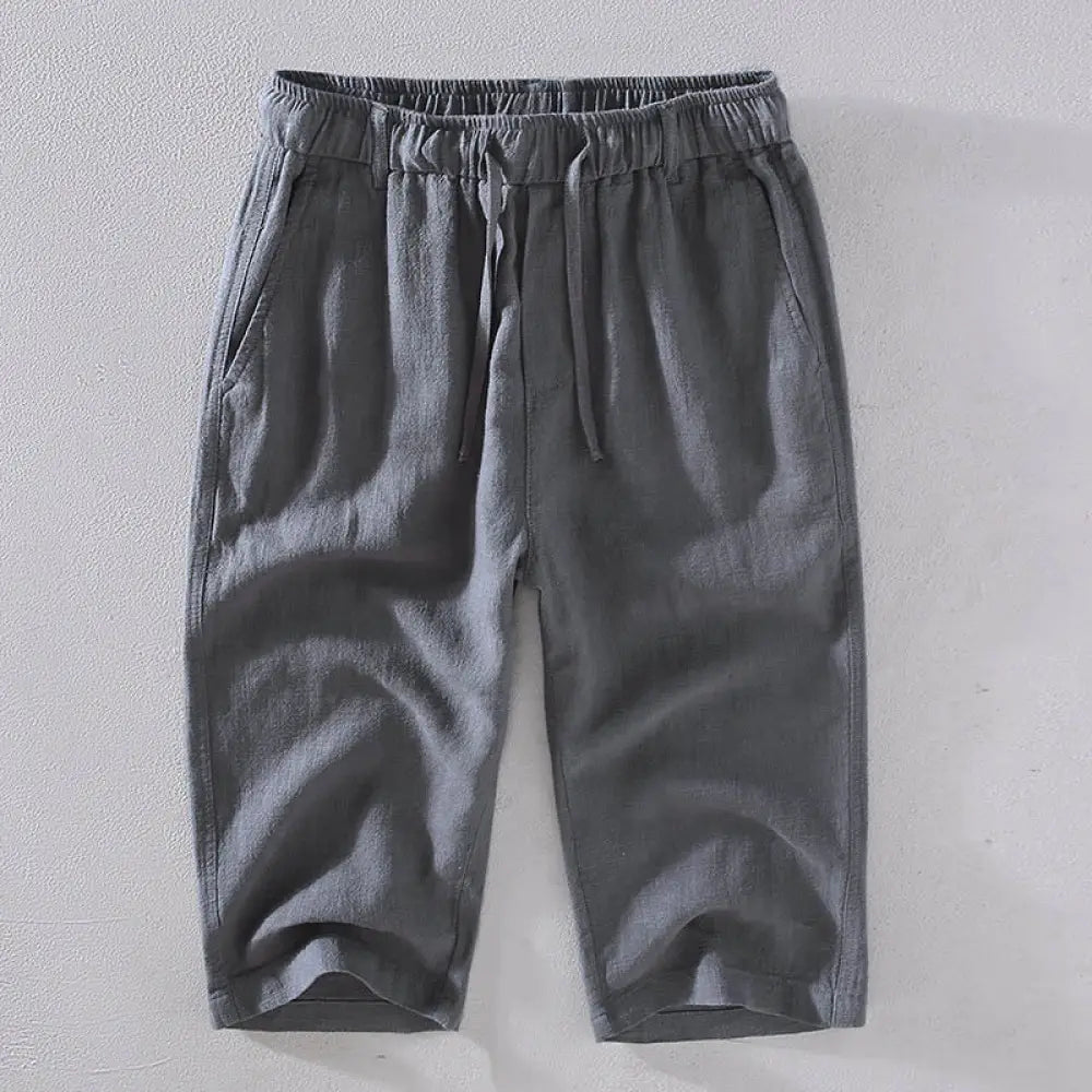 Buddha Stones Men’s Solid Color Ramie Linen Drawstring Cropped Pants With Pockets - DimGray / US/UK/AU34，EU44 (M)
