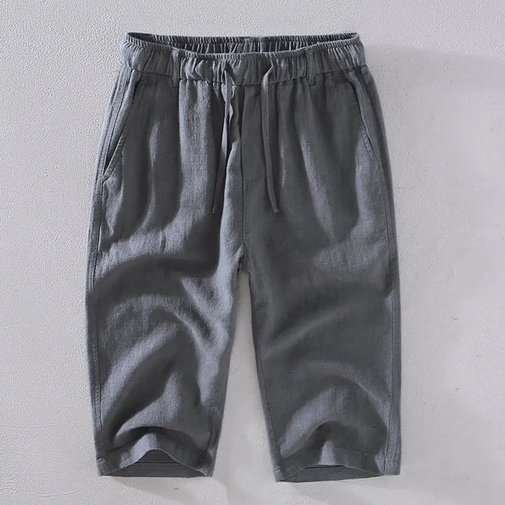 Buddha Stones Men’s Solid Color Ramie Linen Drawstring Cropped Pants With Pockets - DimGray / US/UK/AU34，EU44 (M)