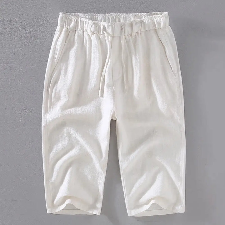 Buddha Stones Men’s Solid Color Ramie Linen Drawstring Cropped Pants With Pockets - White / US/UK/AU34，EU44 (M) - Men’s