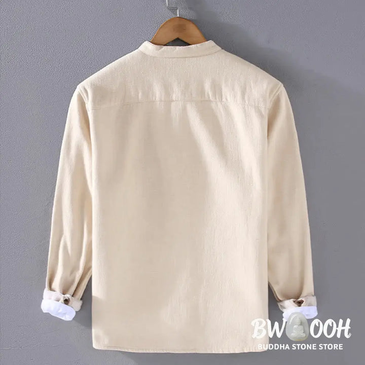 Buddha Stones Men’s Stnad Collar Long Sleeve Thermal Fleece-lined Ramie Cotton Jacket With Pockets - Men’s Jacket