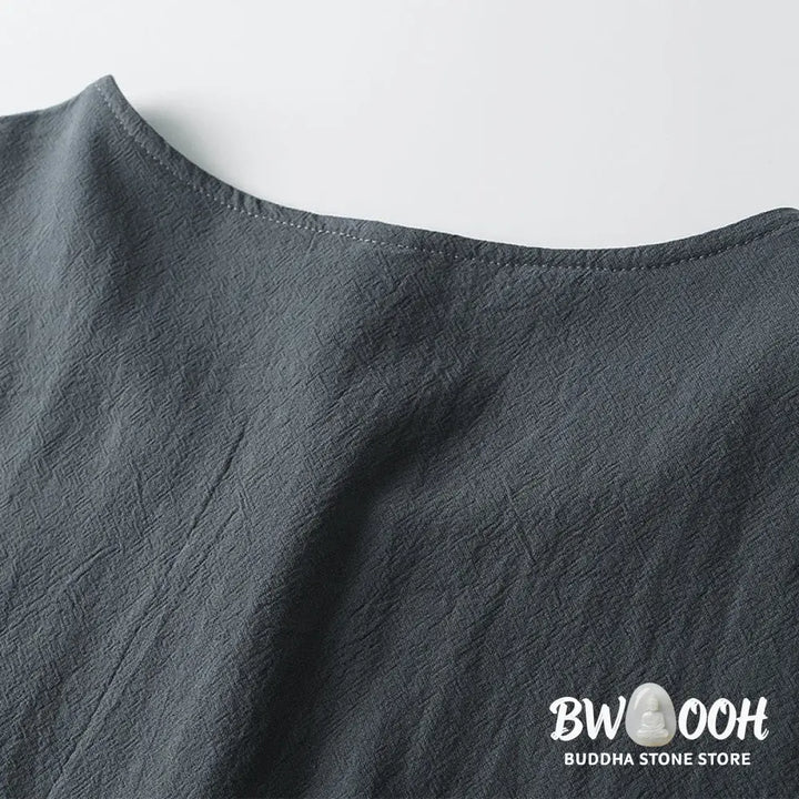Buddha Stones Men’s T-Shirt Solid Color Top Short Sleeve Three-button V Collar Soft Cotton Shirt - Men’s T-Shirts