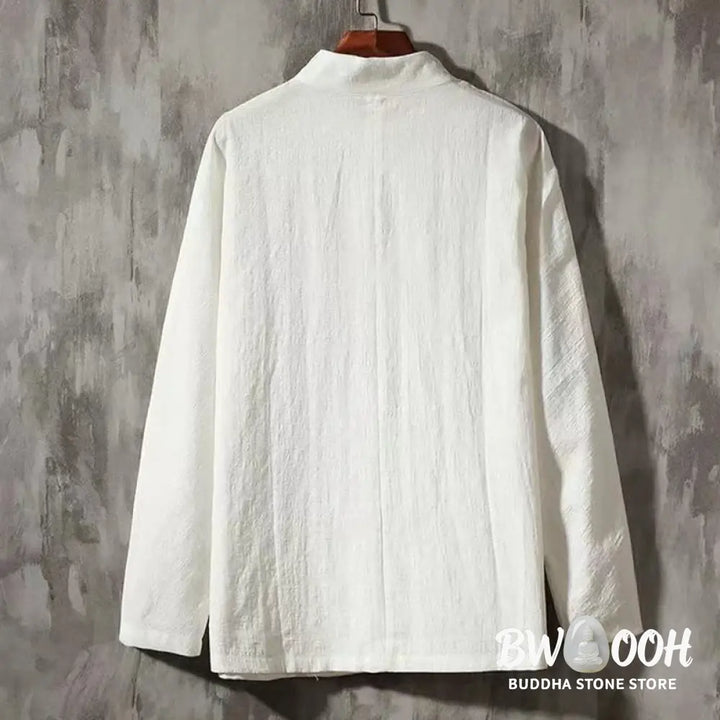 Buddha Stones Men’s Tang Long Sleeve Shirt Frog Button With Pocket Stand Collar Comfort Shirt - Men’s Shirts