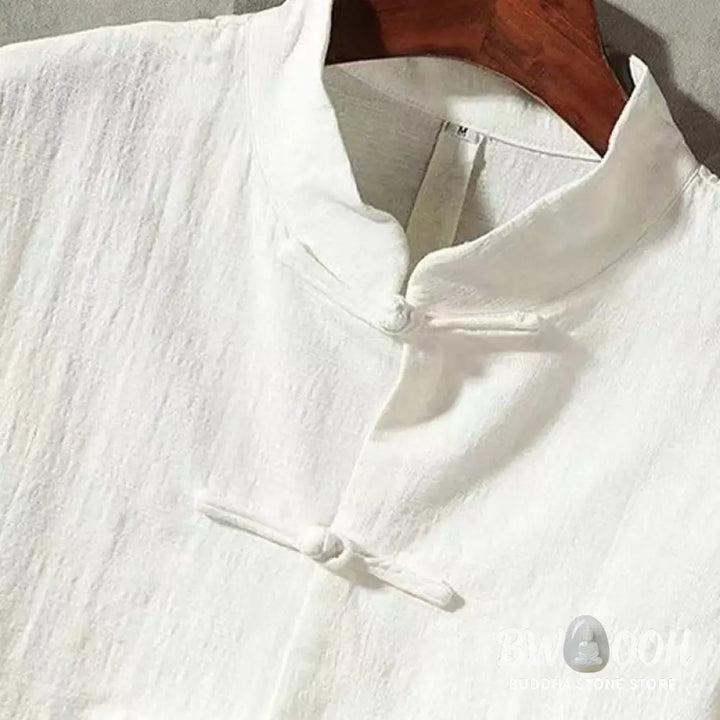 Buddha Stones Men’s Tang Long Sleeve Shirt Frog Button With Pocket Stand Collar Comfort Shirt - Men’s Shirts