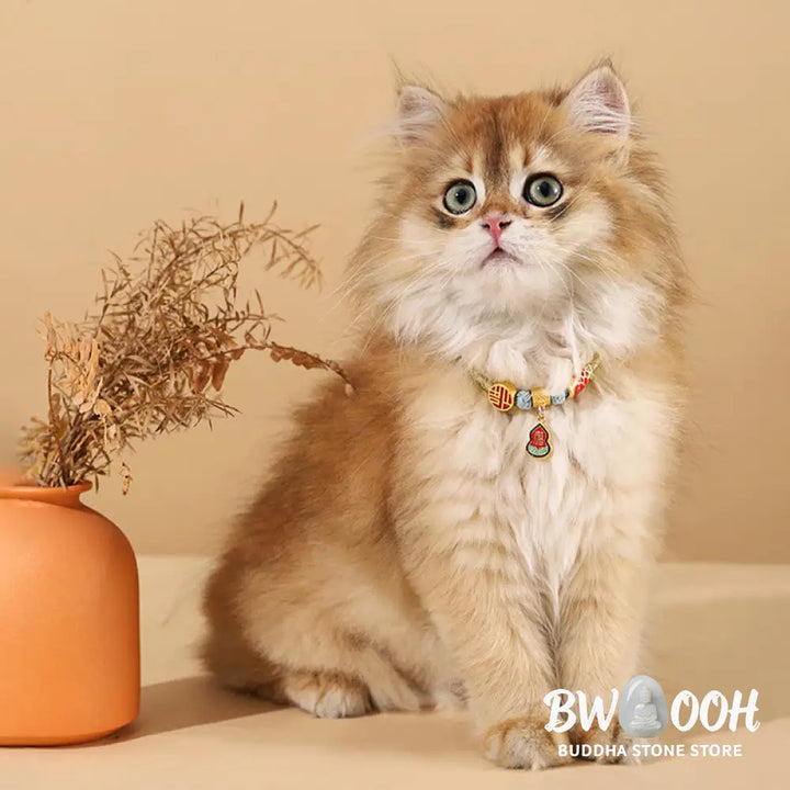Buddha Stones Metal Pendant Red String Peace Joy Blessing Protection Adjustable Cats Small Dogs Pet Collar - Pet Collar