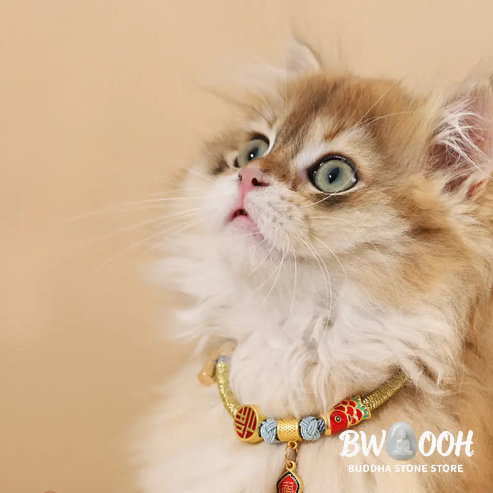 Buddha Stones Metal Pendant Red String Peace Joy Blessing Protection Adjustable Cats Small Dogs Pet Collar - Pet Collar