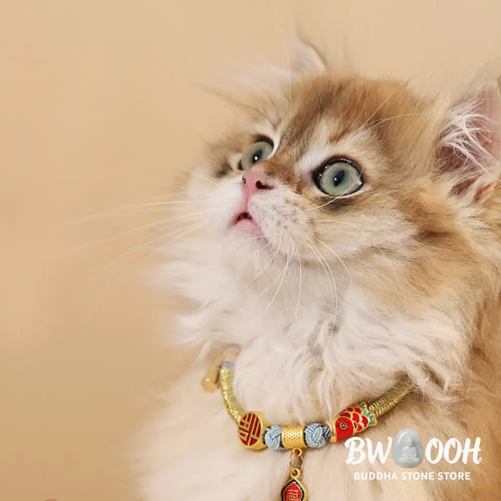 Buddha Stones Metal Pendant Red String Peace Joy Blessing Protection Adjustable Cats Small Dogs Pet Collar - Pet Collar