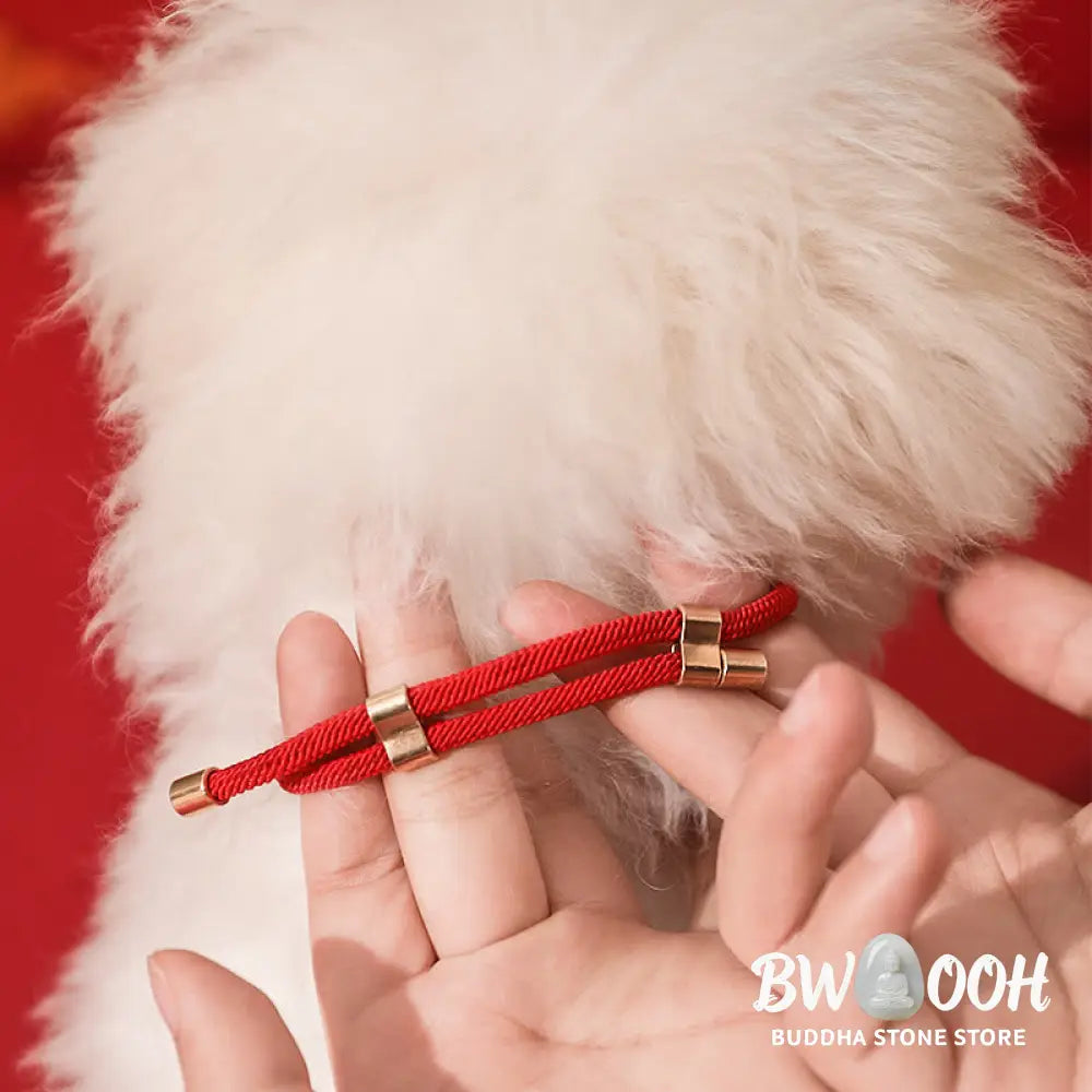 Buddha Stones Metal Pendant Red String Peace Joy Blessing Protection Adjustable Cats Small Dogs Pet Collar - Pet Collar