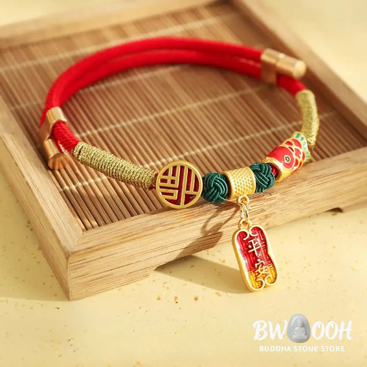 Buddha Stones Metal Pendant Red String Peace Joy Blessing Protection Adjustable Cats Small Dogs Pet Collar - Pet Collar