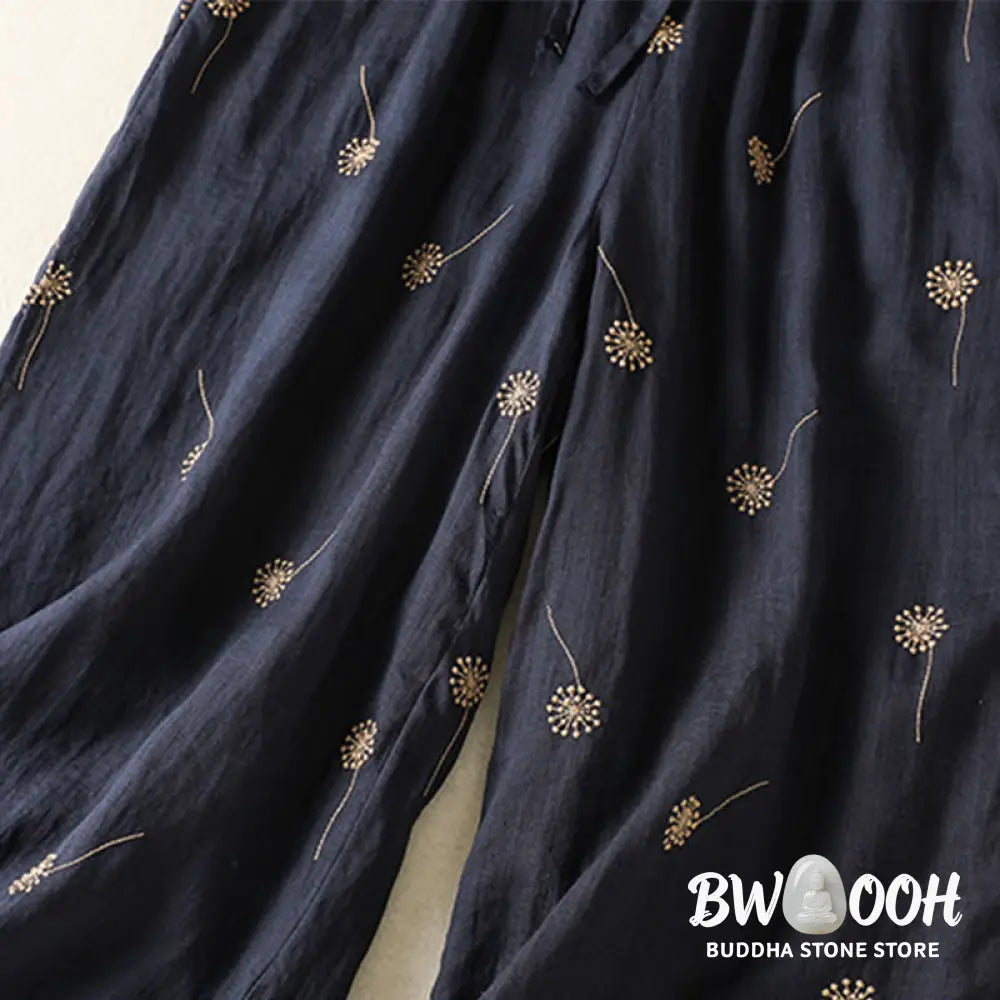 BWOOOH printed wide-leg yoga pants - MidnightBlue Commute Casual Dandelion Pa
