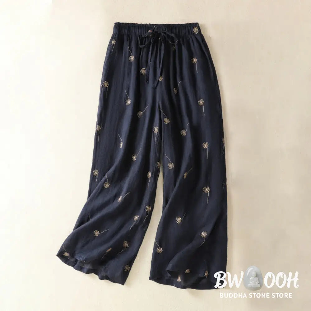 BWOOOH printed wide-leg yoga pants - MidnightBlue Commute Casual Dandelion Pa