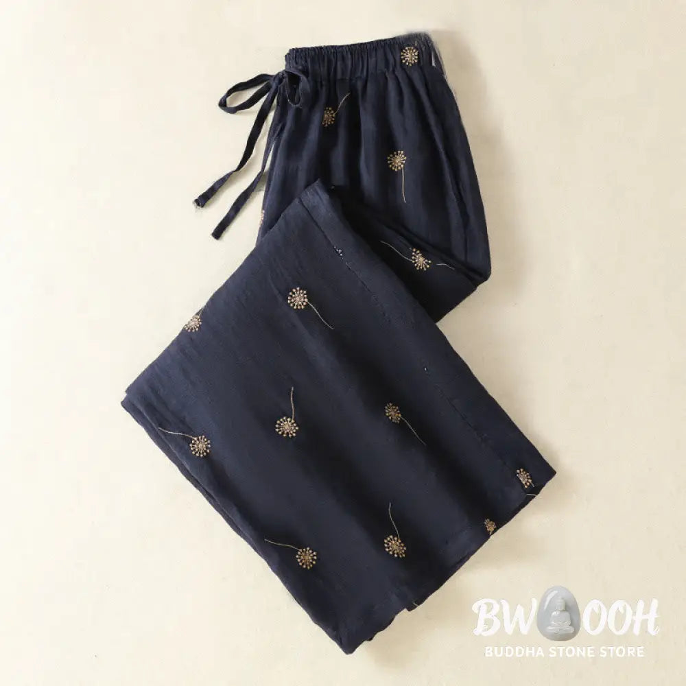 BWOOOH printed wide-leg yoga pants - MidnightBlue Commute Casual Dandelion Pa