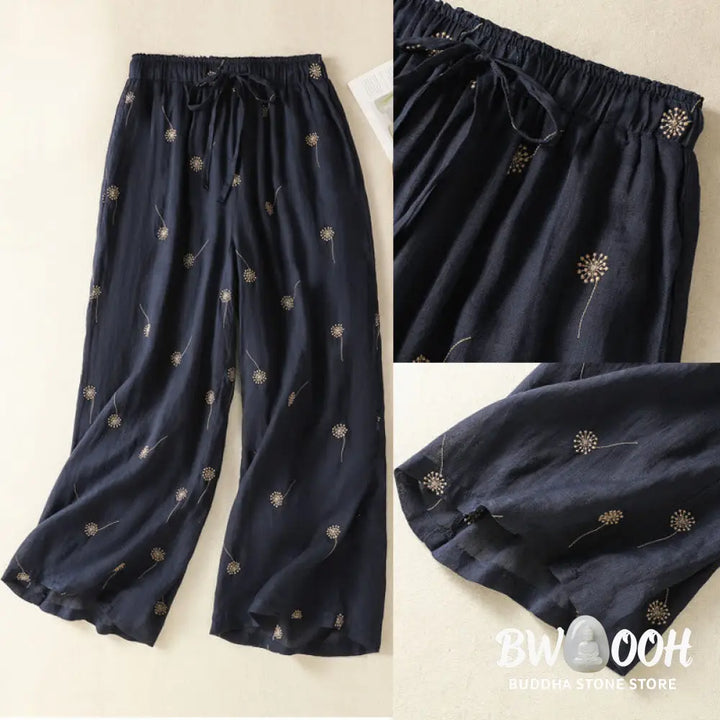 BWOOOH printed wide-leg yoga pants - MidnightBlue Commute Casual Dandelion Pa