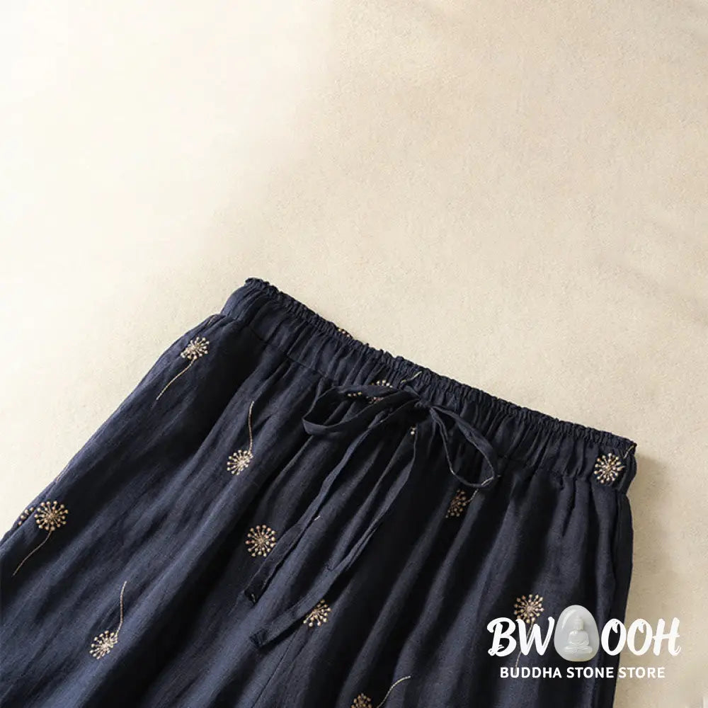 BWOOOH printed wide-leg yoga pants - MidnightBlue Commute Casual Dandelion Pa